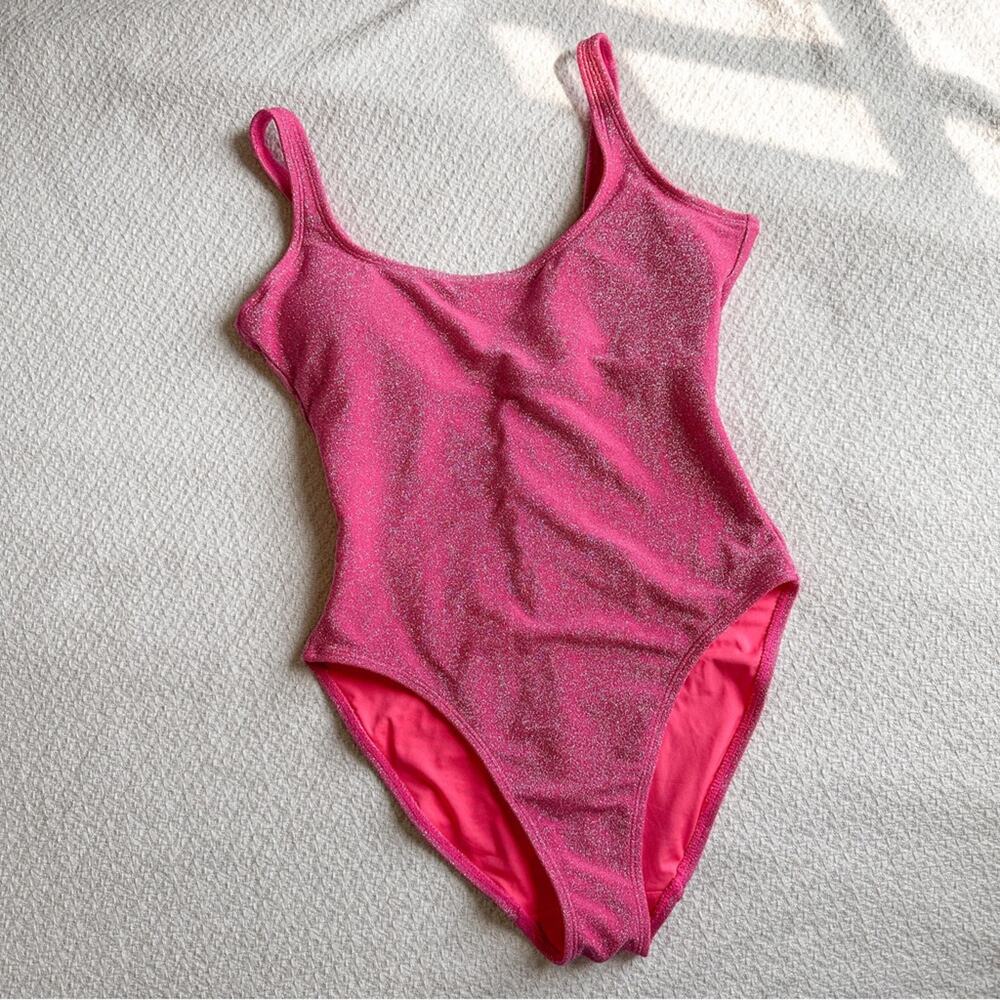 Good American Modern Tank Sparkle Metallic One-Piece Pink Swimsuit Medium